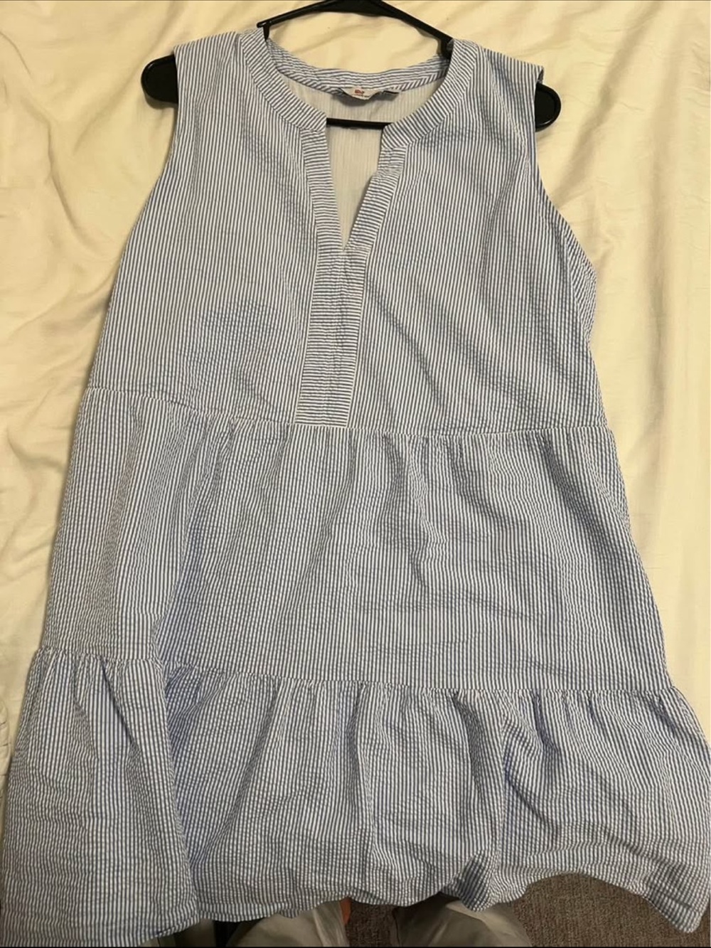 Vineyard Vines Light Blue and White Striped Sleeveless Mini Dress